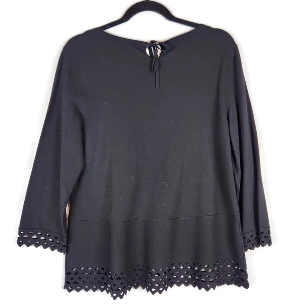 Talbots Shirt Womens Large Black Lace Trim - Picture 2 of 12